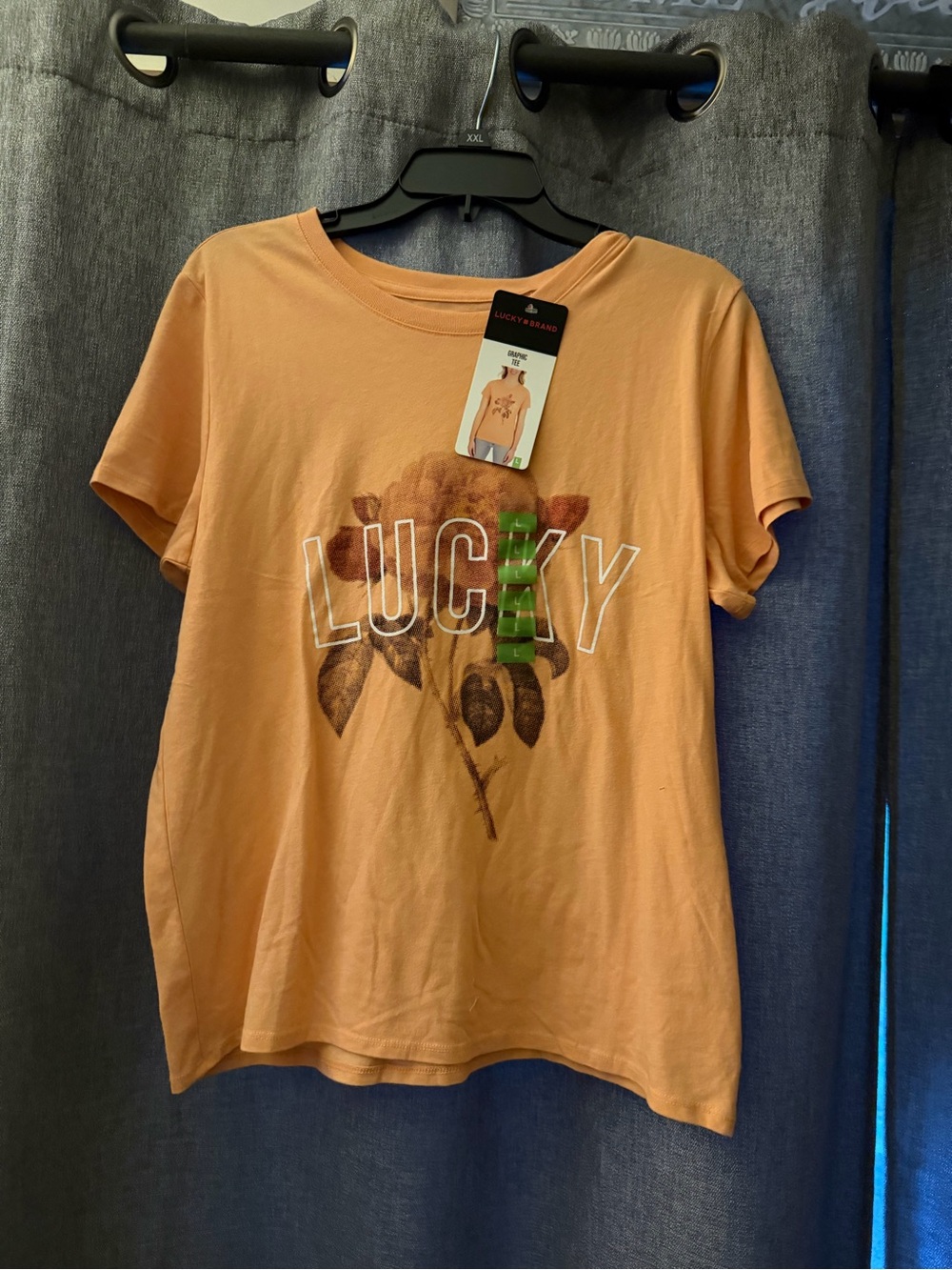 Lucky Brand Peach-Orange Floral 'LUCKY' Short Sleeve Tee